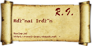 Rónai Irén névjegykártya